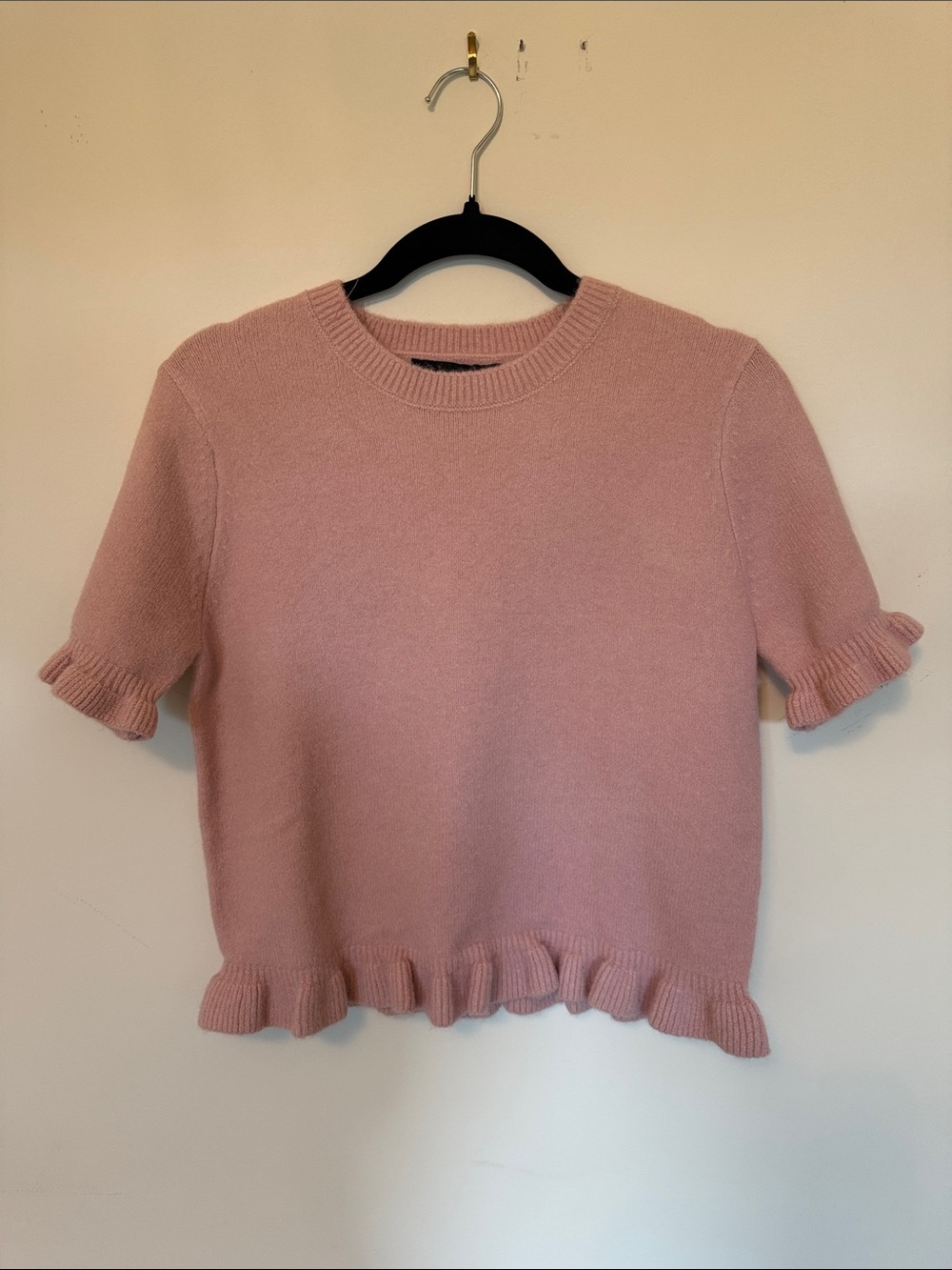 Zara Dusty Pink Ruffle Hem Short-Sleeve Sweater small